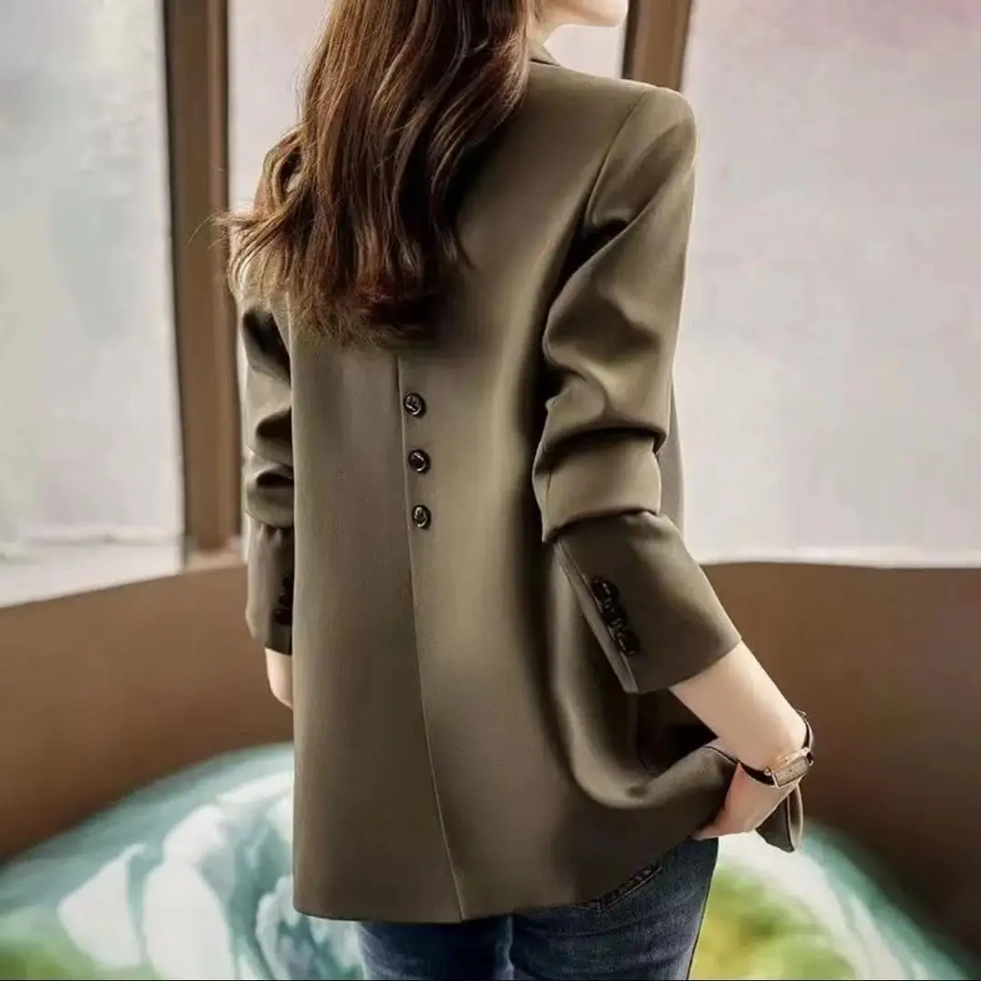 

Blazer Mujer Women'S Coat Silhouette Attire Light Waist-Closed Double-Layer Loose-Fit-Style Gold Premium Three-Button Sunscreen