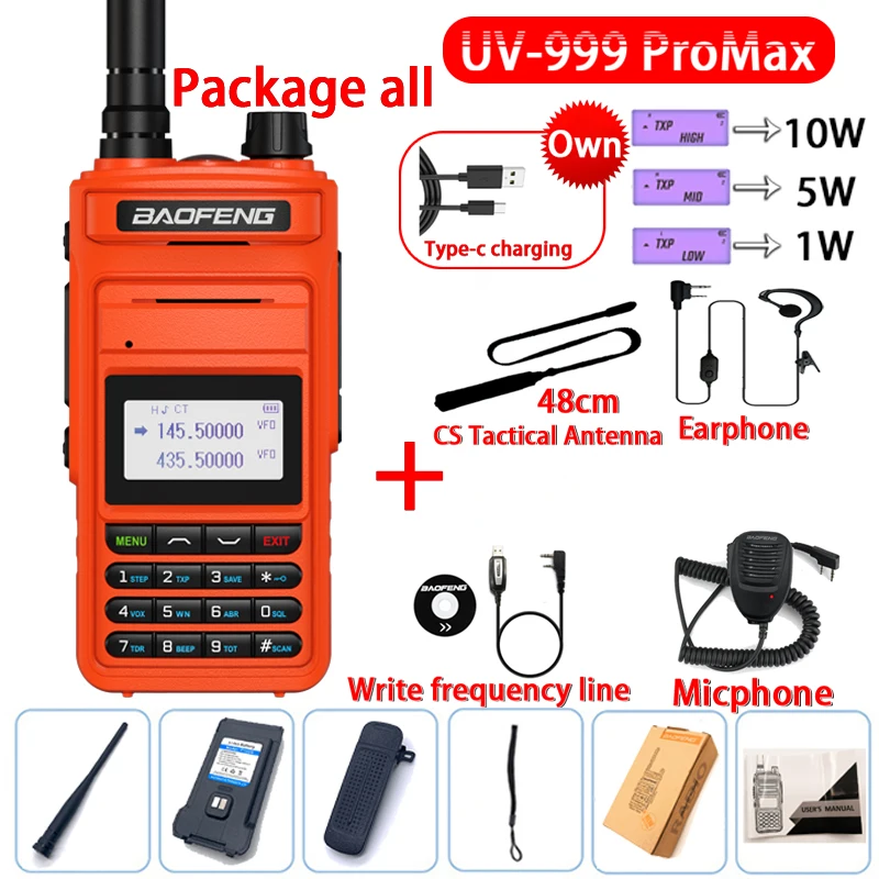 Рация Baofeng UV-999 Pro Max 10 Вт 999CH UV999 Двухдиапазонная портативная CB любительская радиостанция FM приемопередатчик двухсторонняя радиостанция