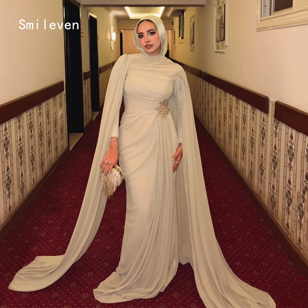 

Smileven Luxury Mermaid Prom Dress Scoop Evening Gowns Appliques Pleat Full Sleeve Occasion Dress Customized 2026