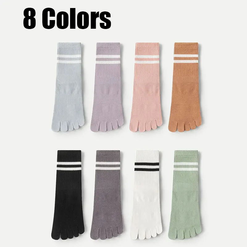 8 Pairs Women Toe Socks  Five Toe Pilates Socks with Non Slip Grippers Yoga Crew Socks for Barre