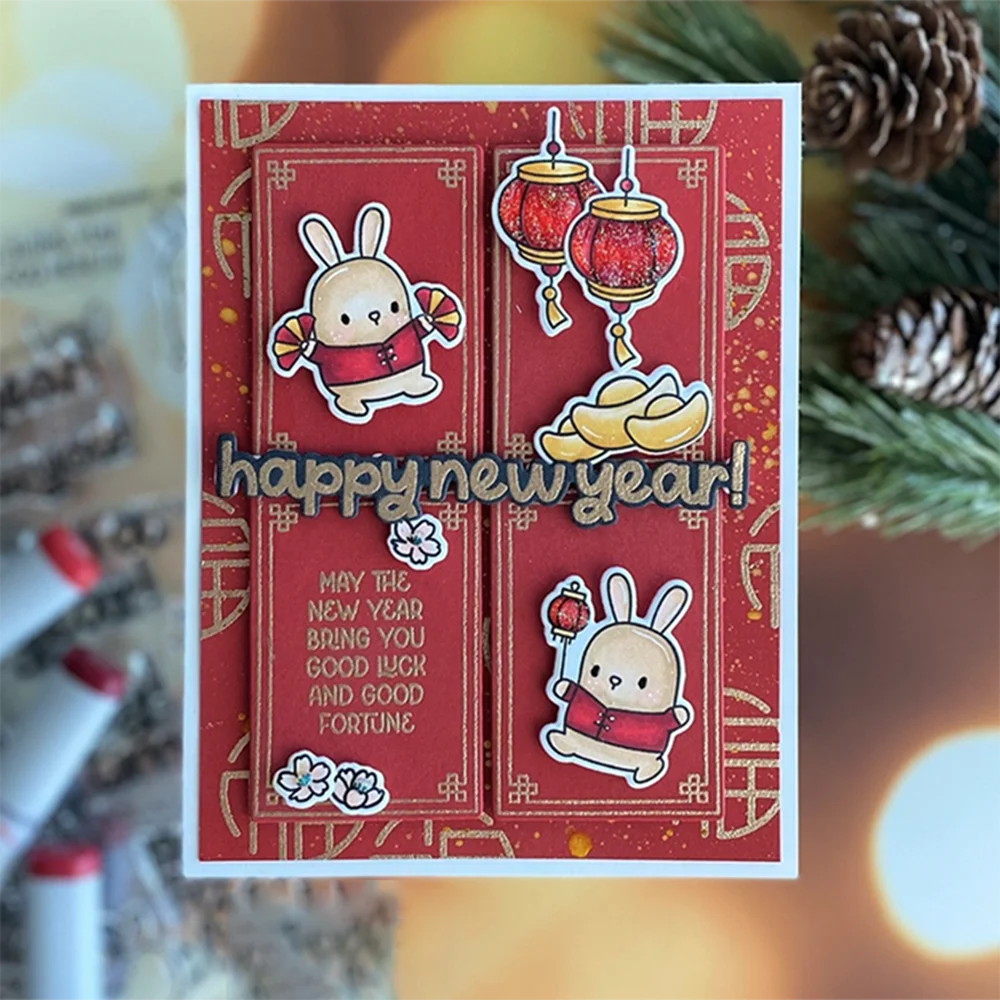 New Year\'s Cheers Stamp and Cutting Dies Red Envelope Clear Stamps For DIY Scrapbooking Decoration Paper Craft Album Card Making