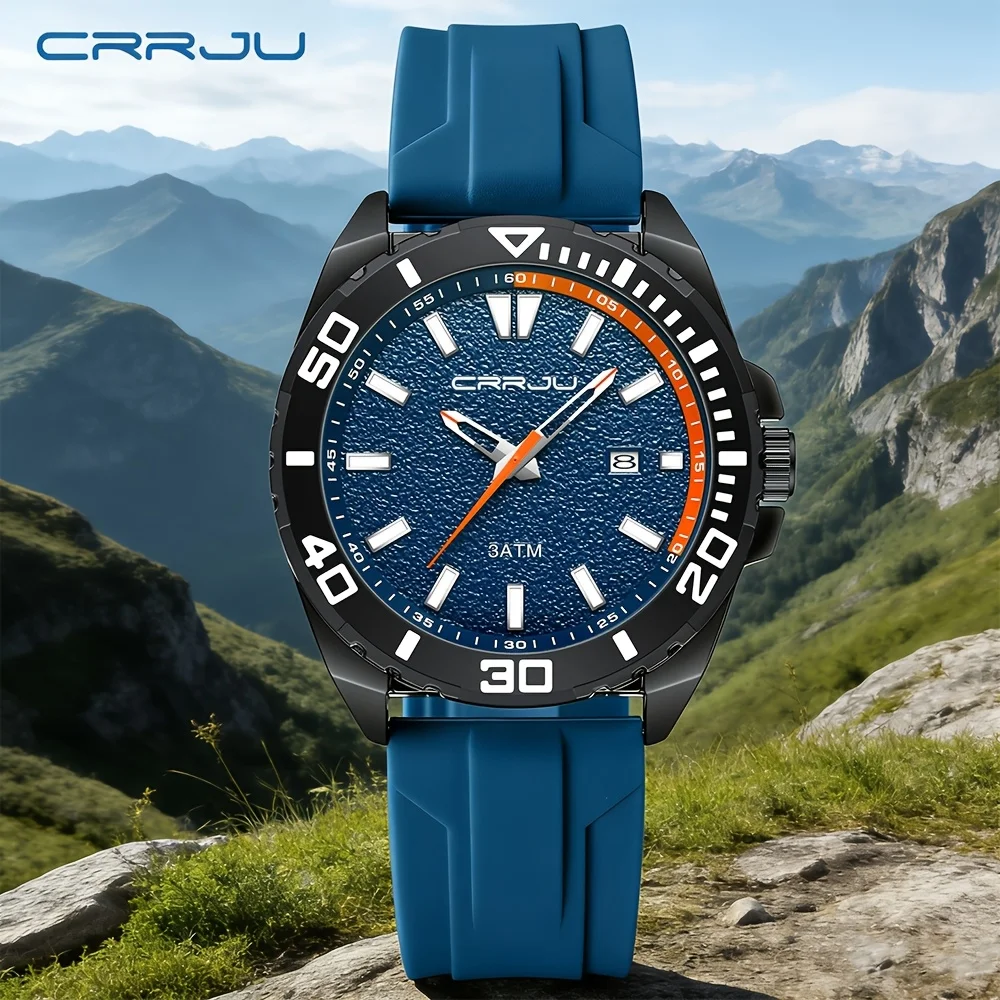 CRRJU Men Casual Sport Military Quartz Calendar Wrist Watch for Man Business Waterproof Male Clock Relogio Masculin