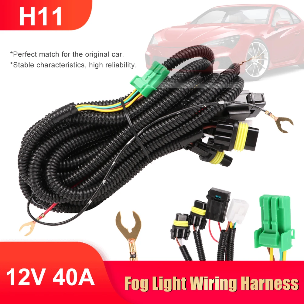 

H11 Fog Light Wiring Harness Sockets Wire LED indicators Switch 12V 40A Relay