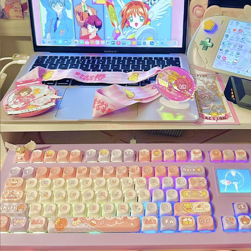 مجموعة غطاء لوحة مفاتيح أنيمي لطيف ، بطاقة كابتور ، موضوع ساكورا ، أغطية مفاتيح Pbt ، ملف شخصي ، مفتاح ، مخصص