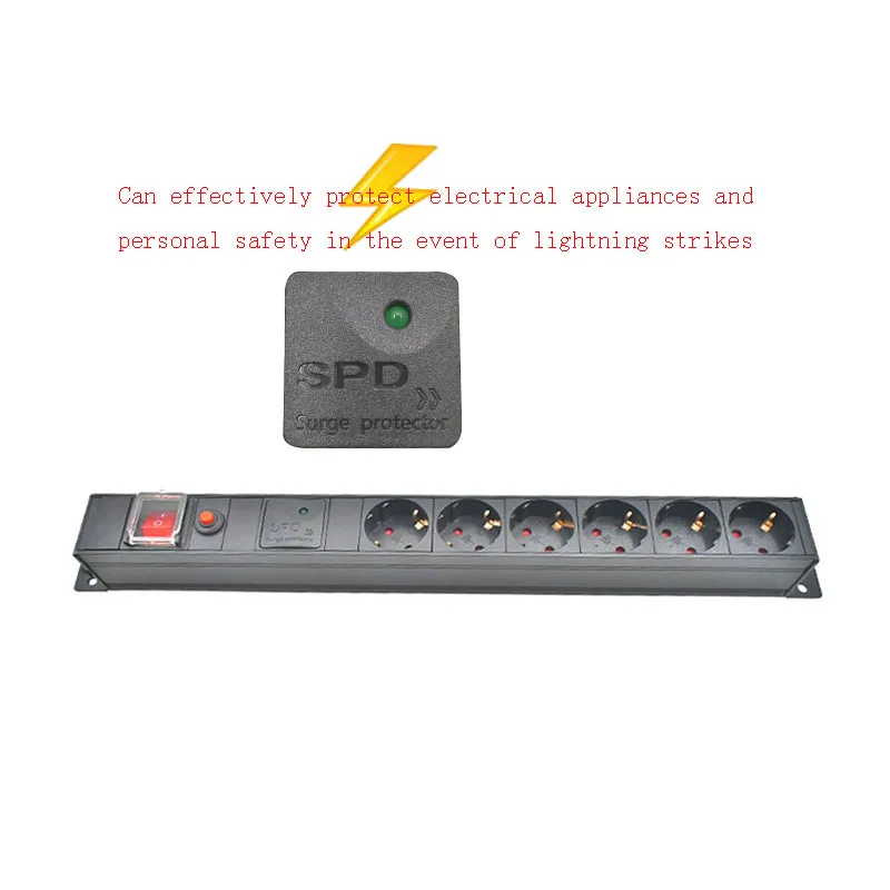 PDU power board C14 interface 19 inch EU socket 6AC, with switch/overload protection/surge protection/2m wire