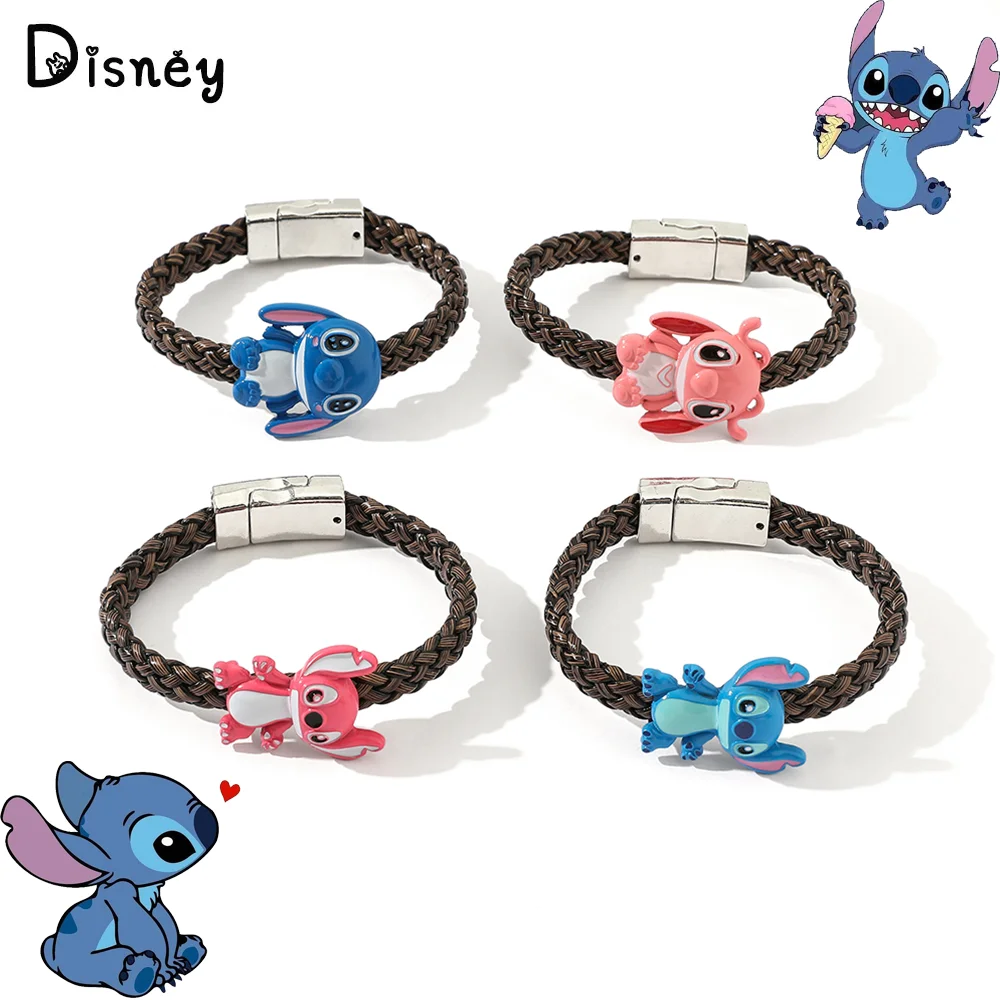 Disney Lilo And Stitch Bracelet Cosplay Stitch Angel Cute Handmade Woven Leather Rope Bangle for Couple Jewelry Gifts