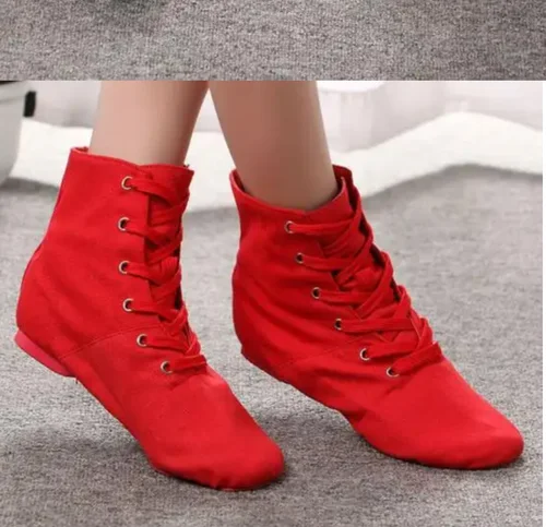Imagen 2 del producto 1 par/lote de zapatillas deportivas para hombre y mujer, zapatos de baile de Jazz, botas cortas con cordones para baile, azul, rojo, negro