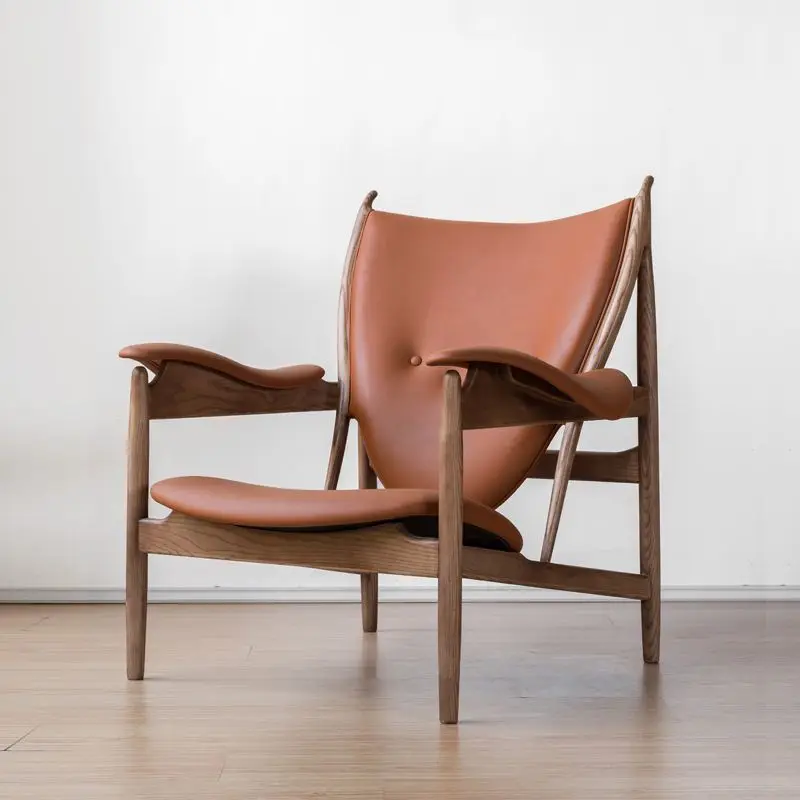 

Chieftain Chair Ash Wood Solid Wood Leisure Chair Leather Single Sofa Hunting Cigar Godfather Wabi Sabi Chair
