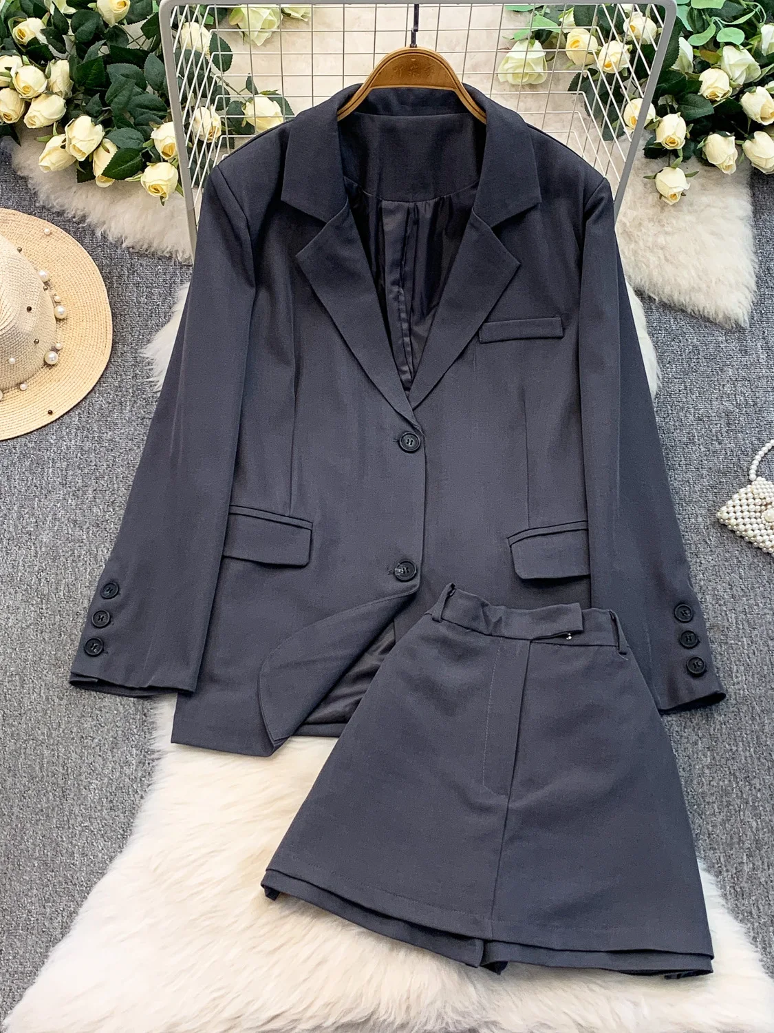 Ele Profional Suit Jaet High Waist Slimming ort Skirt Pants Two Piece Set Faionable Commute Sle Winter Wear