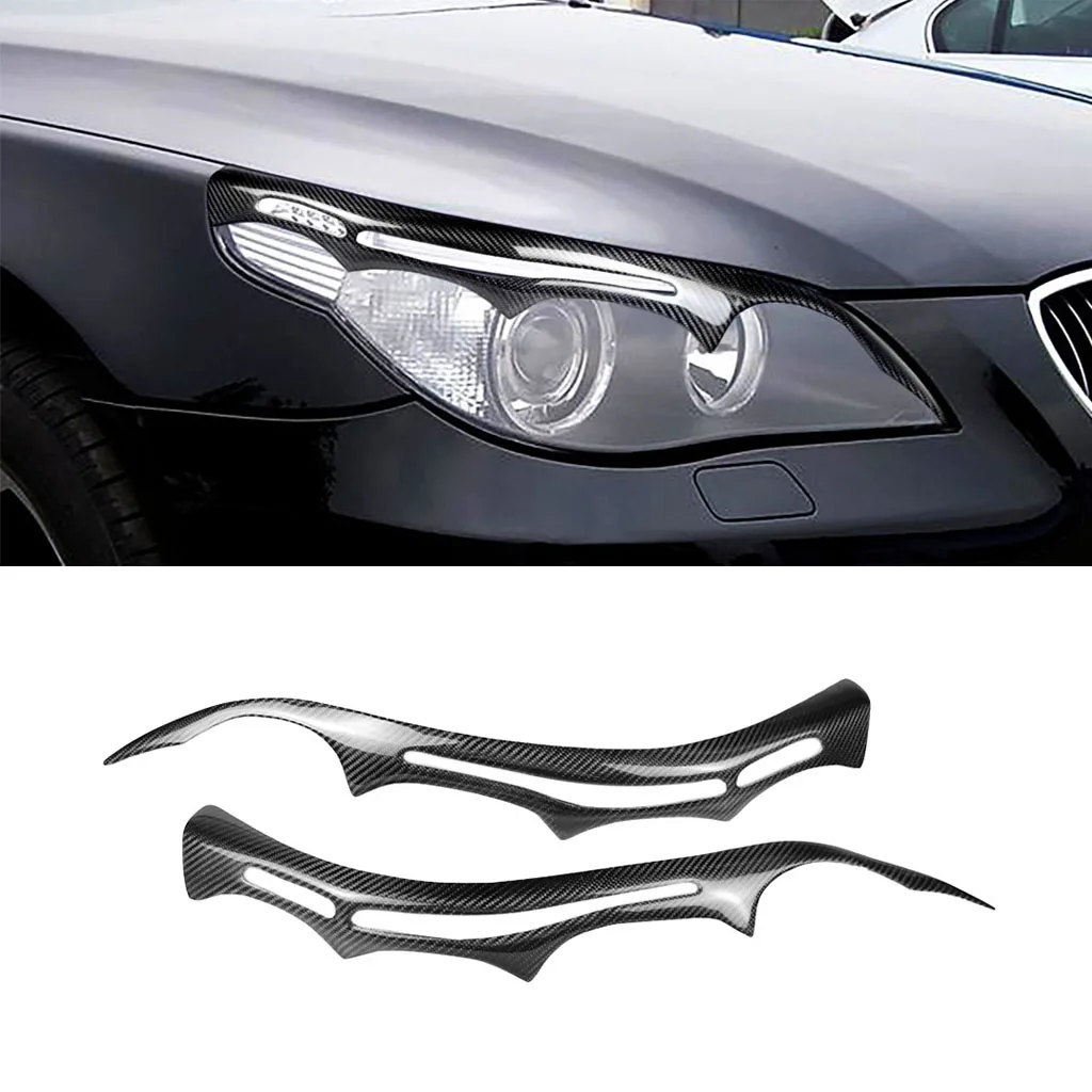 

2Pcs Carbon Fiber Headlight Eye Lid Cover Eyebrow Trim For BMW E60 5 series 2004 2005 2006 2007 2008 2009 2010