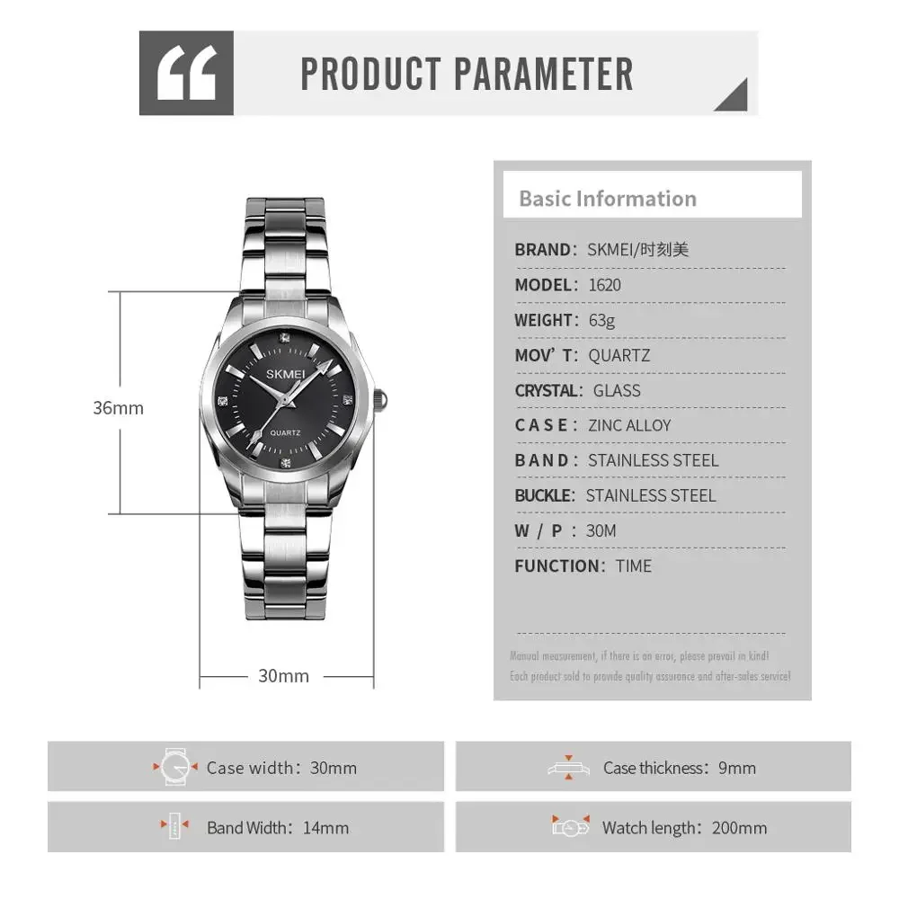 SKMEI-ساعات يد كوارتز بسيطة للنساء ، فولاذ مقاوم للصدأ ، ساعة نسائية ، مقاومة للماء ، فاخرة ، ساعة ، فتاة ، أو ، أو