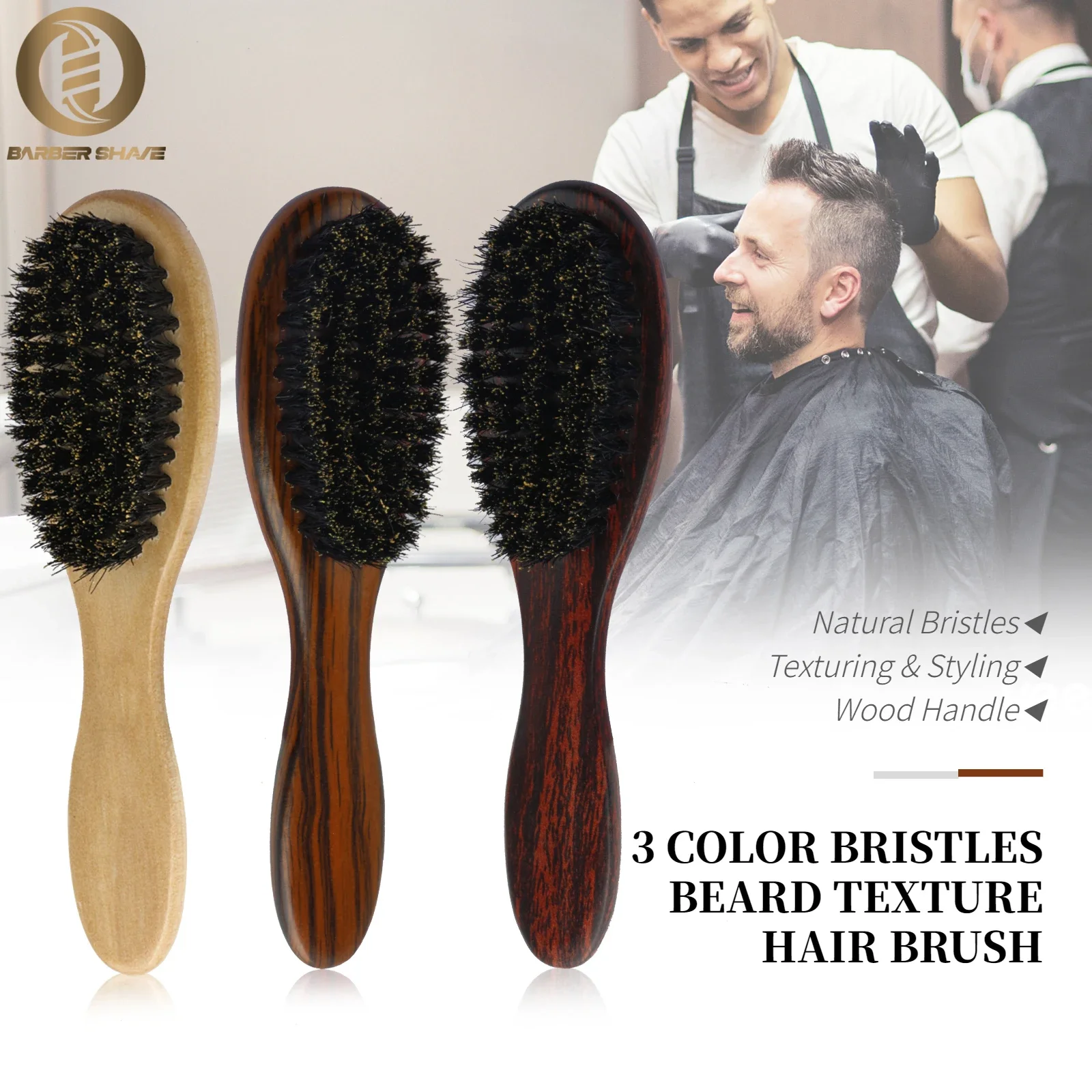 Natural Boar Bristle Brush Comb Anti Static Oval Hairstyle Comb Wood Handle Hairbrush Professional Barber Accessories