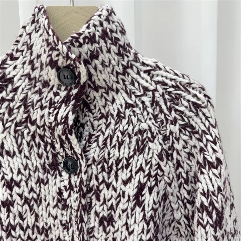 Cárdigan para mujer 2025 invierno nuevo de un solo pecho ajustado top de manga larga 100% suéter de lana para mujer y2k cuello alto para mujer