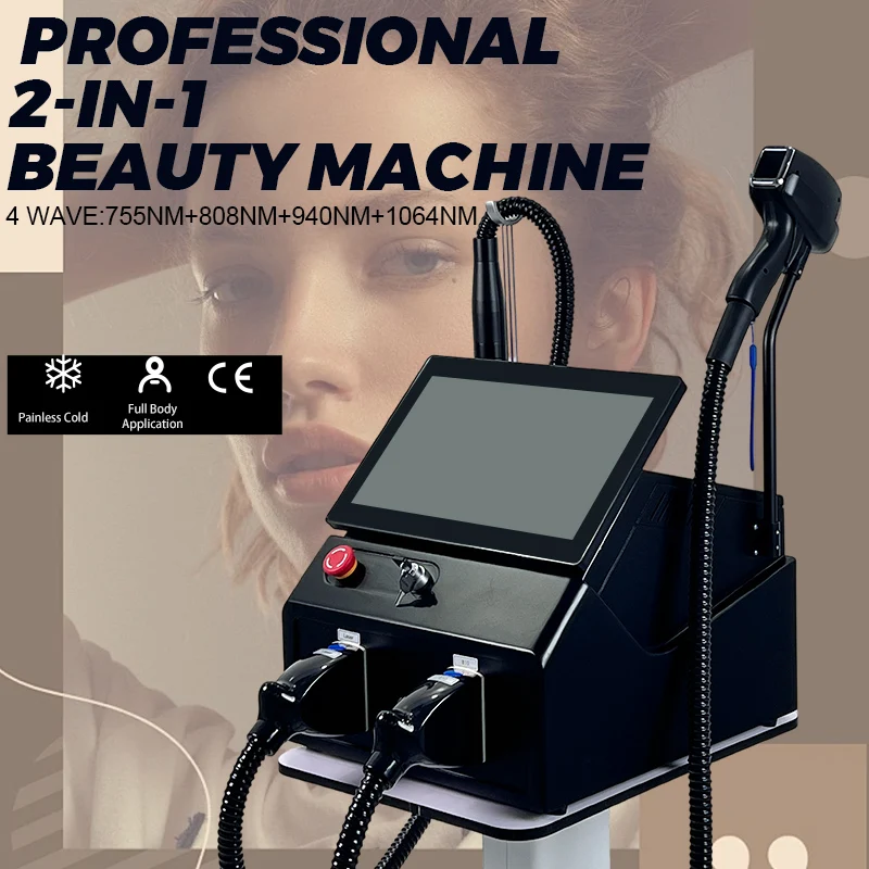 

НОВИНКА 2026: Профессиональный диодный лазер 2-в-1, 4000 Вт, для удаления волос, пикосекундный Q-switch ND YAG лазер для удаления татуировок, 4 длины волны, 808 нм