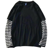 New Harajuku Black White Striped Hip Hop T-shirts Men Women Autumn Cotton Fake Two Piece Long Sleeve Loose Tshirt Female