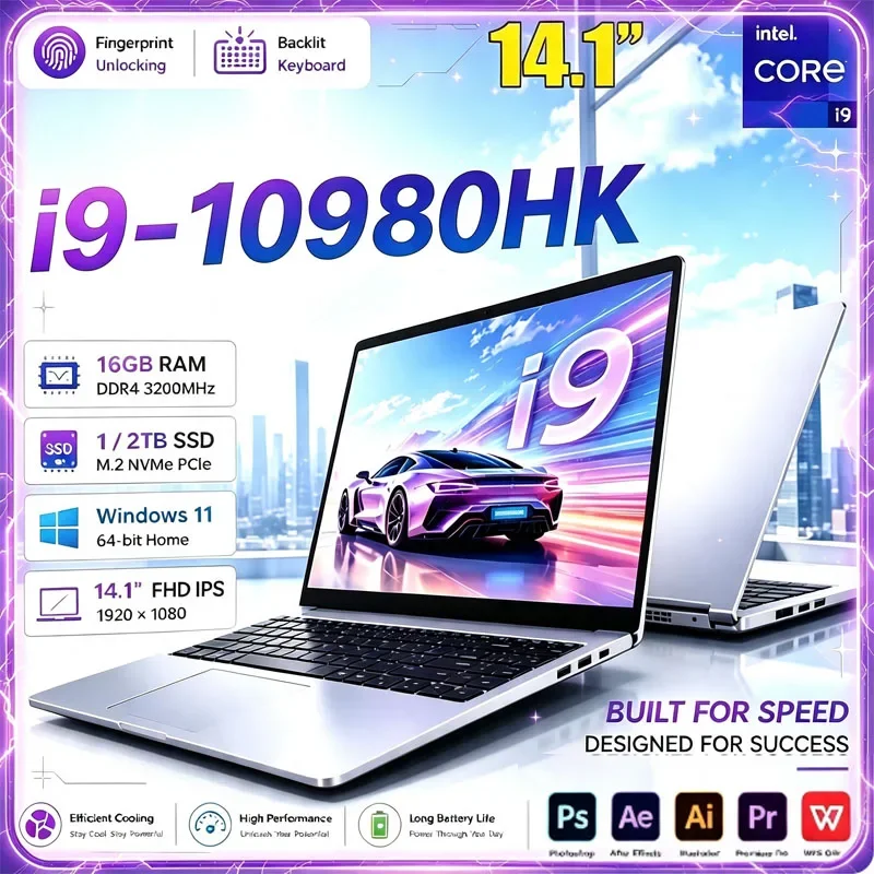 NEW Core I9-10980HK Gaming Laptop 16GB RAM 1/2TB SSD Windows 11 Pro Office Portable Laptops 14.1-inch Notebook Computer PC