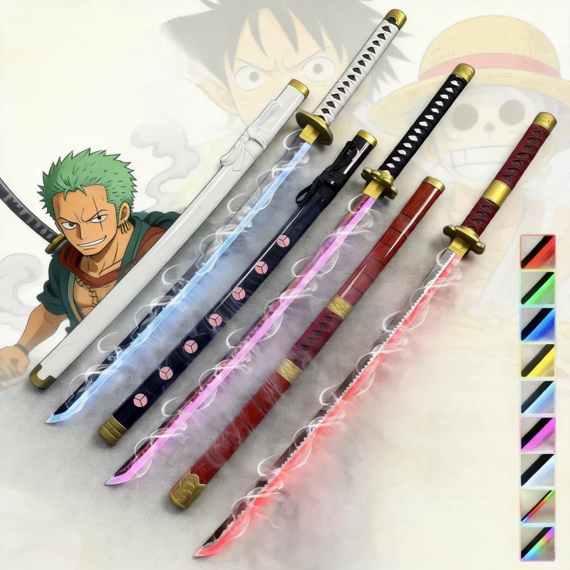 

40-дюймовый светящийся меч-катана Vapor One Piece для косплея Зоро, Луффи, аниме-реквизит, деревянный, в натуральную величину, японский самурайский меч, игрушка, подарок