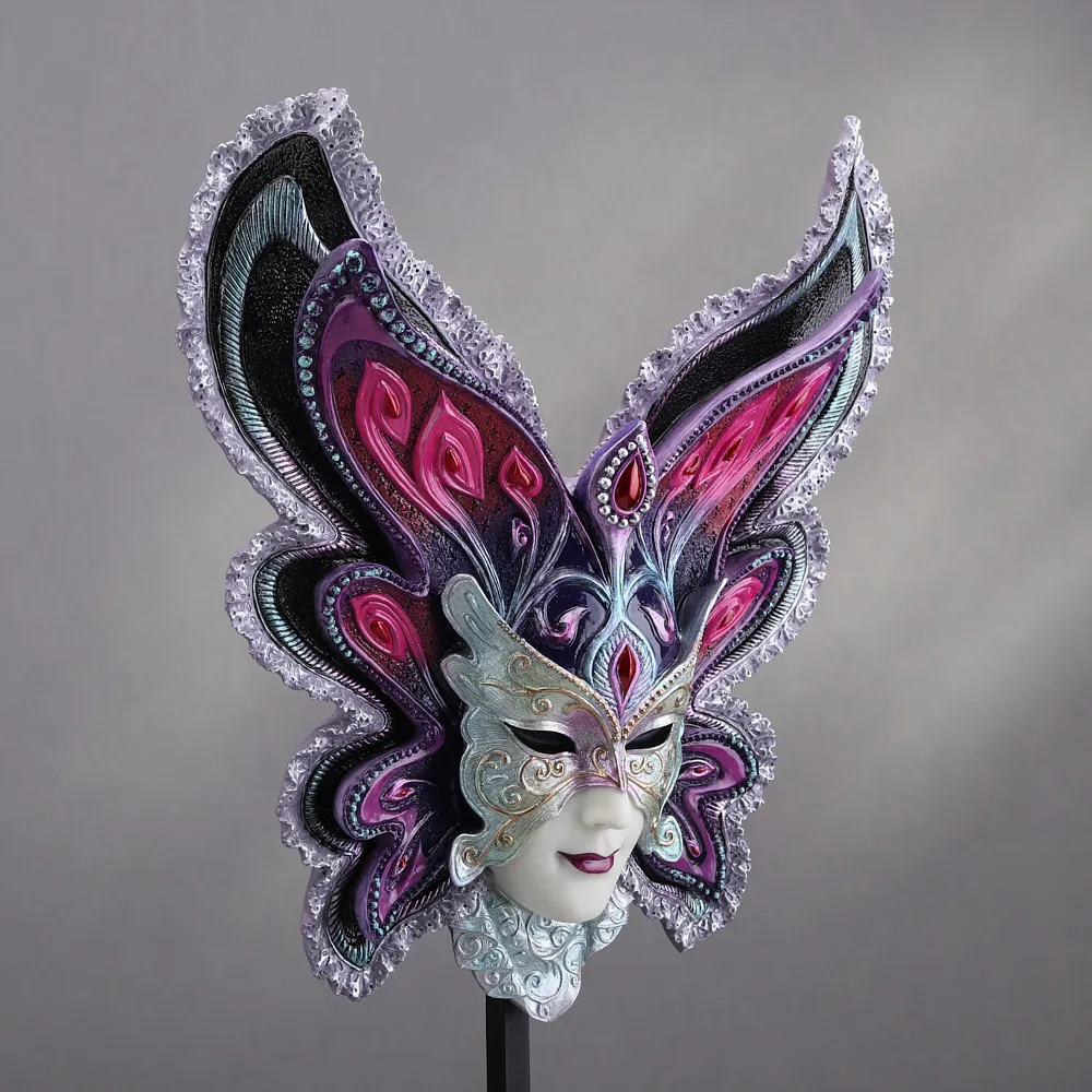 Butterfly Wing Venetian Carnival Mask Sculpture Luxury Masquerade Half Face Figurine Baroque Lace Decor Home Desktop Ornament