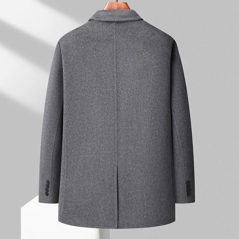 England Style Men Sheep Wool Coat Gray Camel Black Navy Overcoat With Detachable Down Lining Back Slit Design Outfits Elegant