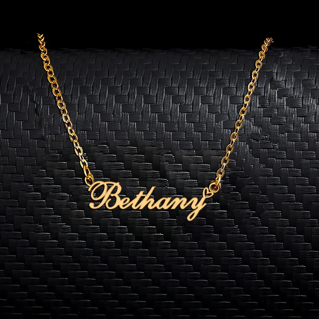 

AOLOSHOW Bethany with Heart Name Necklace Personalized for Women Stainless Steel Jewelry Nameplate Pendant for Mom Gift