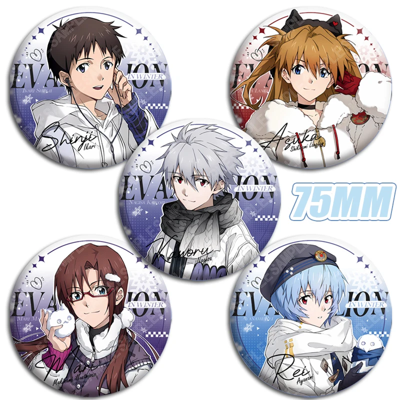 75mm 에반게리온 Tinplate 핀 라운드 배지 아스카 애니메이션 캐릭터 버튼 브로치 옷깃 배지 배낭 의류 쥬얼리 팬을위한 선물