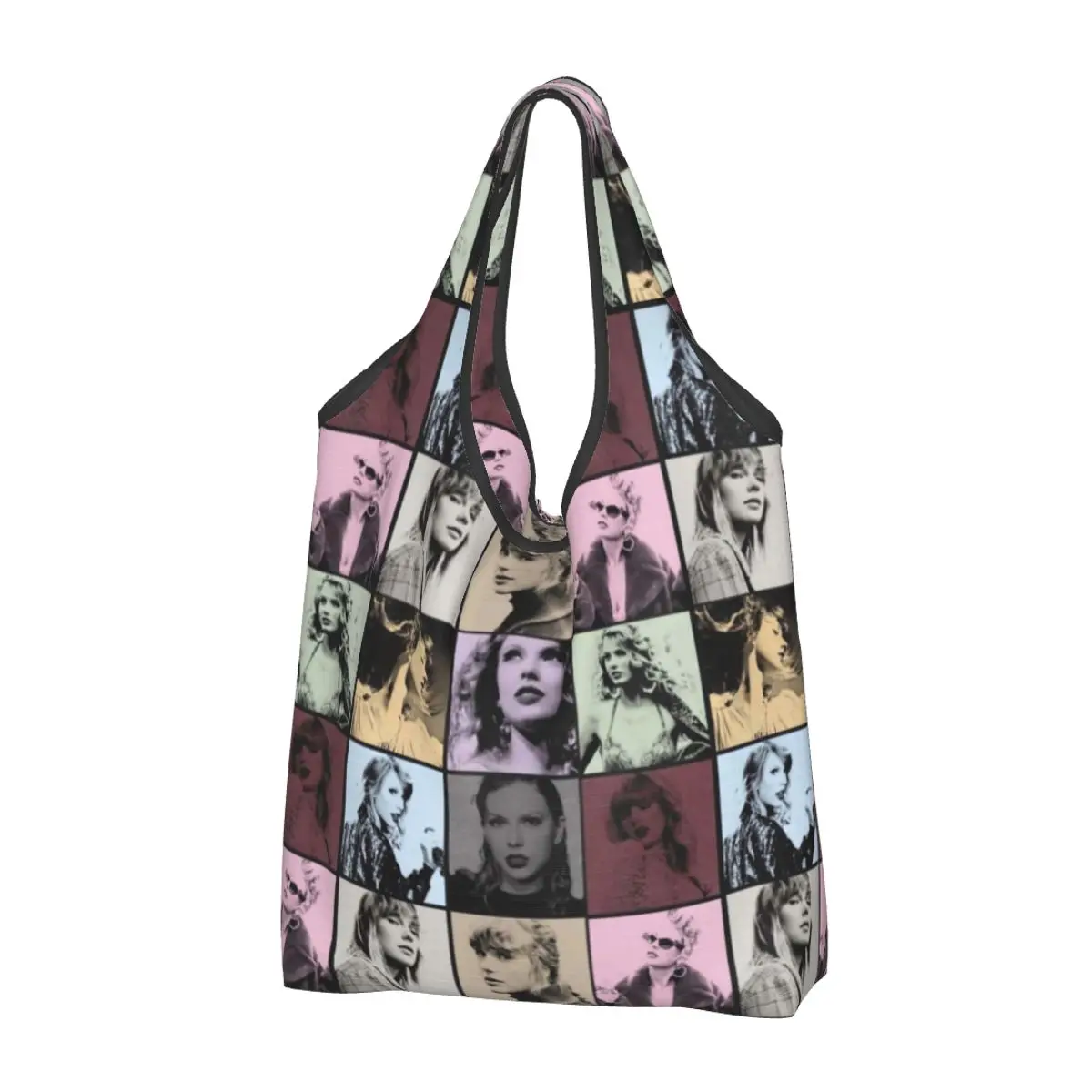 

Reusable Swiftie Eras Collage Grocery Bags Foldable Machine Washable Shopping Bags Large Eco Storage Bag Attached Pouch