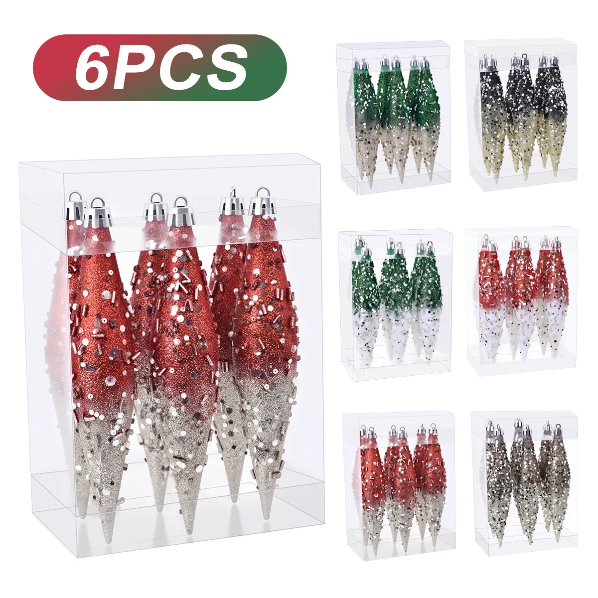 

6Pcs Glitter Painted Christmas Tree Christmas Balls Decorative Sequins Teardrop Christmas Balls Home Wall Decor Hanging Hangings