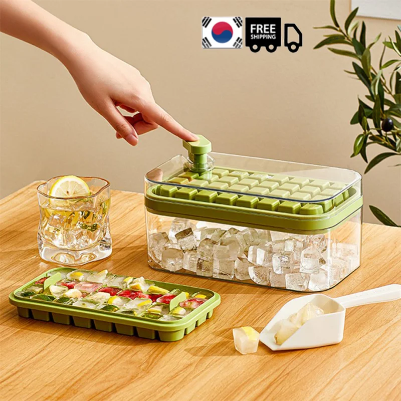 🚀Domestic day out🚀64-ball 2-step one-touch push ice tray Ice Cube Ice Cube ice Tong scoop set