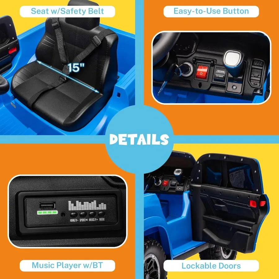 12V Licensed Ride on Truck, Electric Car for Kids to Drive, Toddler Ride On Toys w/Remote Control, Truck Bed Storage, Smooth Sta