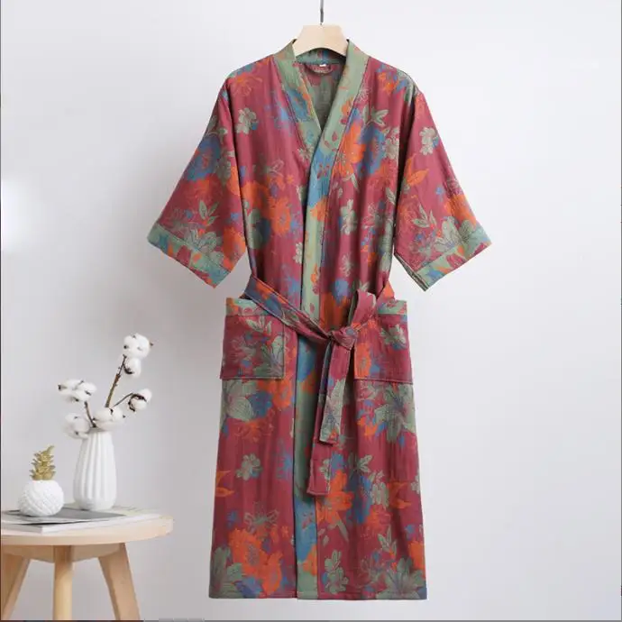 Cotton Gauze Print Kimono Robes Female Home Clothing Spring Summer New Loose Fitting Bathrobe Pajamas Casual Women Sleepwear