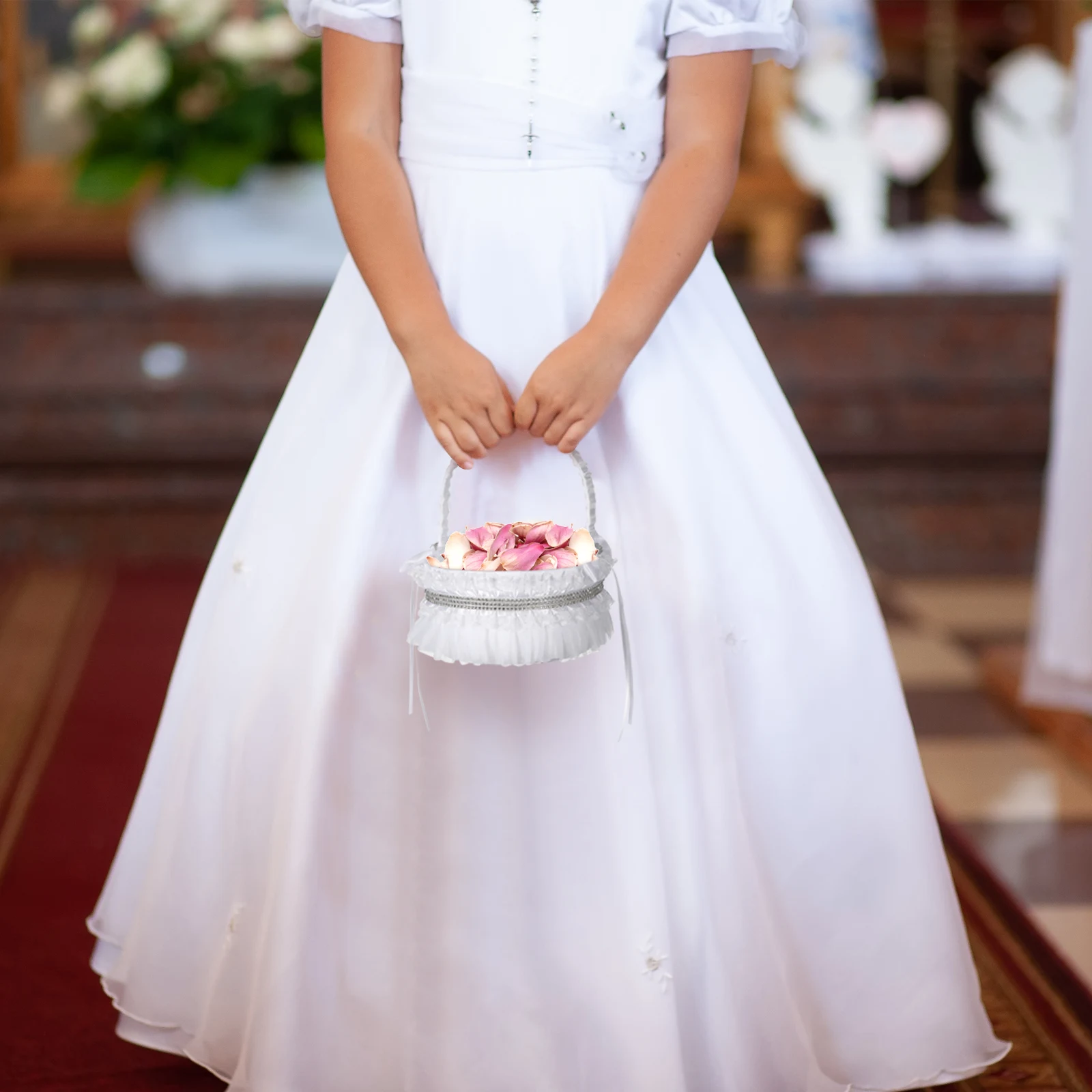 أنيقة حجر الراين سلة للزهور Bowknot الزفاف الغربي سلة للزهور حفل رومانسي الديكور حامل البتلة #4