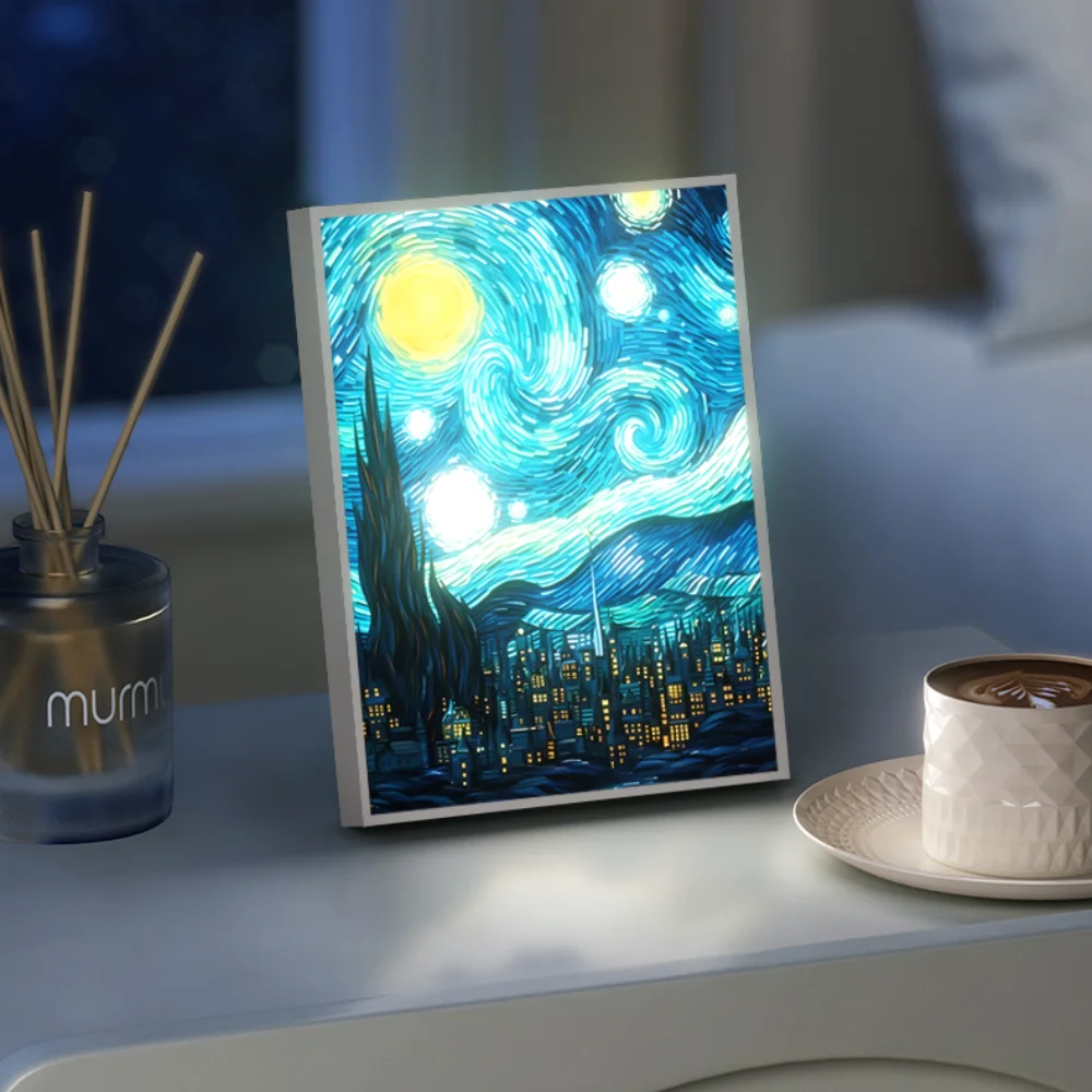 Van Gogh Starry Night Night Light - Artystyczna lampa LED do dekoracji pokoju, Lampara de Noche do sypialni/salonu