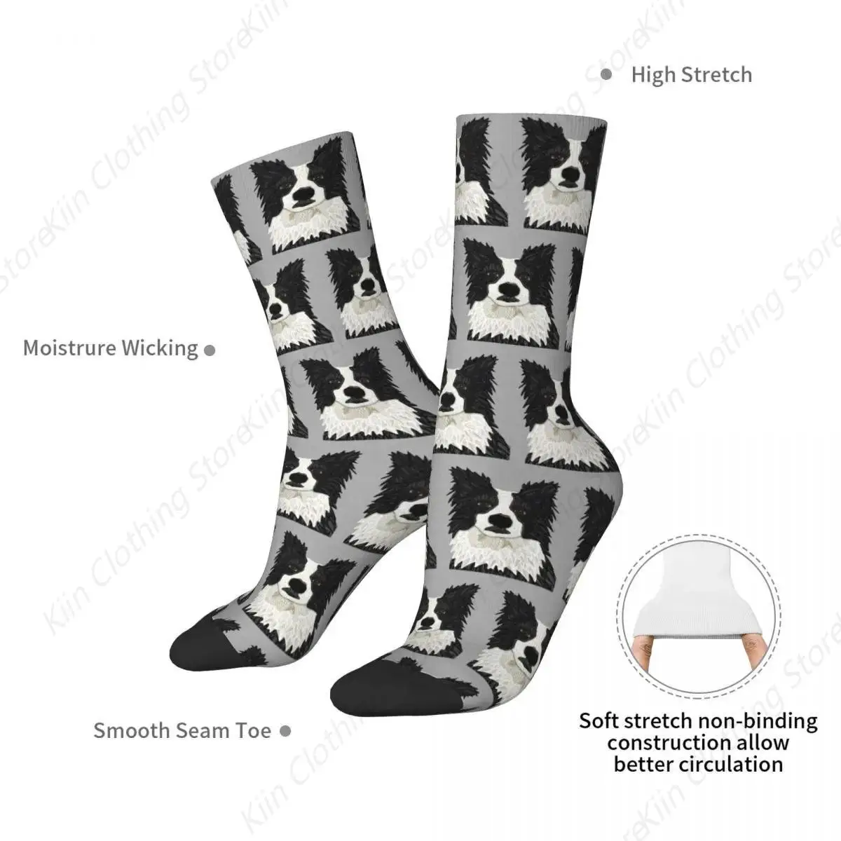 Beautiful Black Border Collie Socks Super Soft Stockings All Season Long Socks Accessories for Man's Woman's Birthday Present