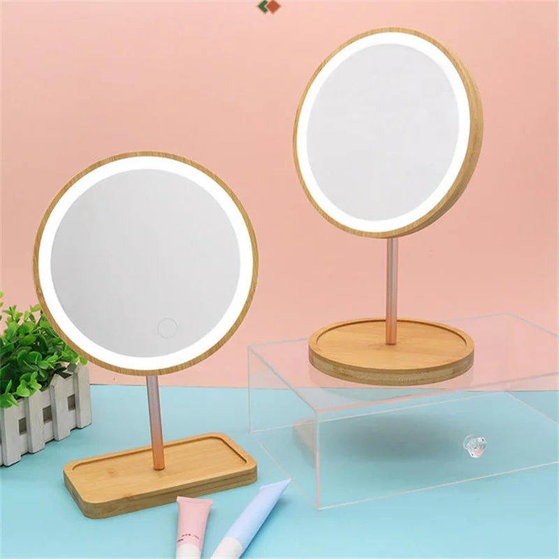 مرآة مكياج LED خشبية قابلة للفصل مع شاشة تعمل باللمس، ثلاثة أوضاع، مرآة مستحضرات تجميل لسطح المكتب قابلة لإعادة الشحن عبر USB لأزياء التجميل #1