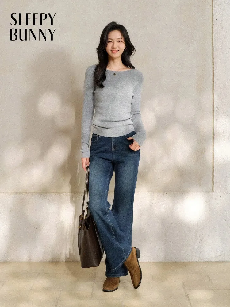 

Women High Waisted Bootcut Jeans Vintage Wash Lady Spring Fleece Lined Denim Trousers Casual Streetwear Versatile Pants Daily