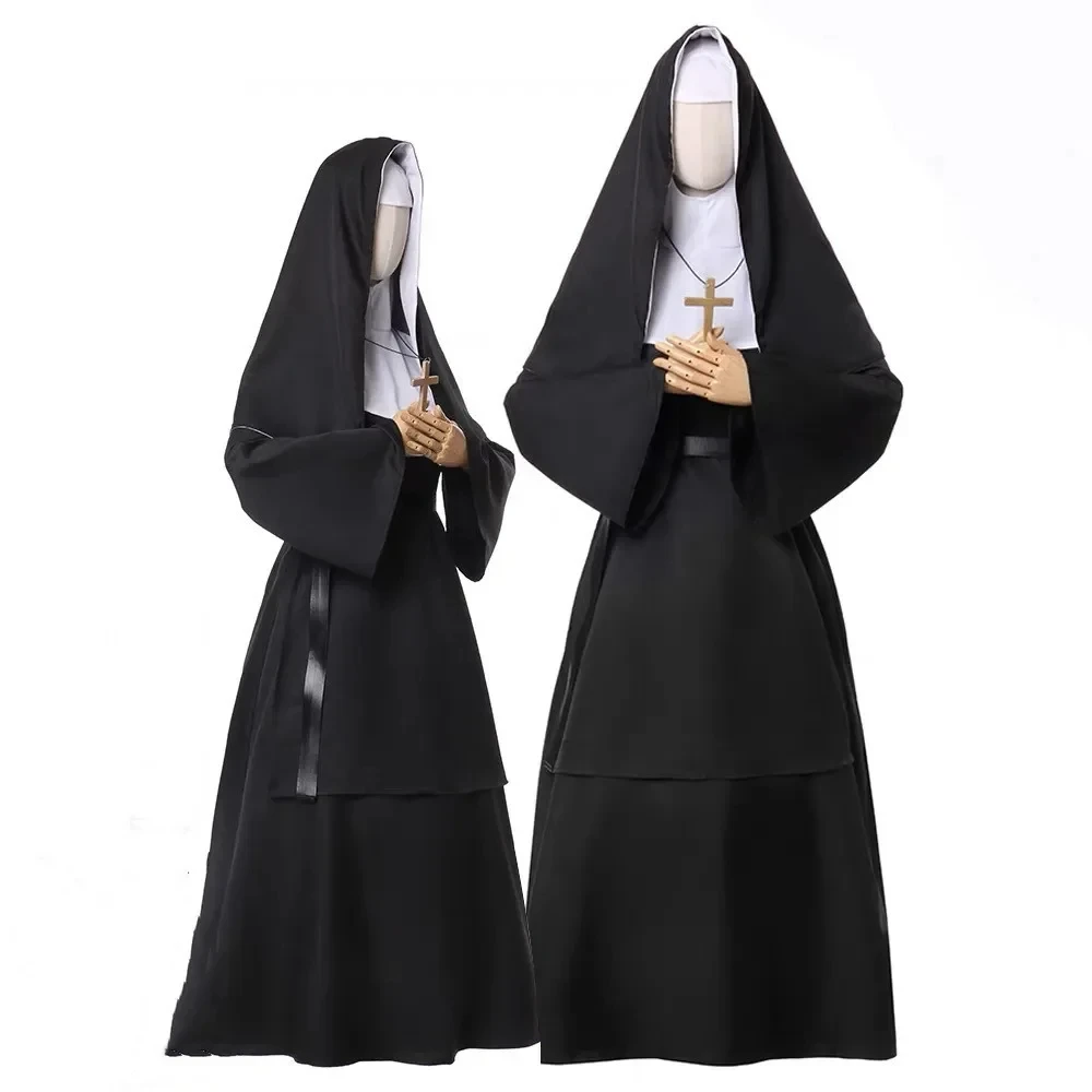 

Halloween Vintage Women Nun Costumes Middle Ages Cosplay Renaissance Robe Party Carnival Performance Clothing Set