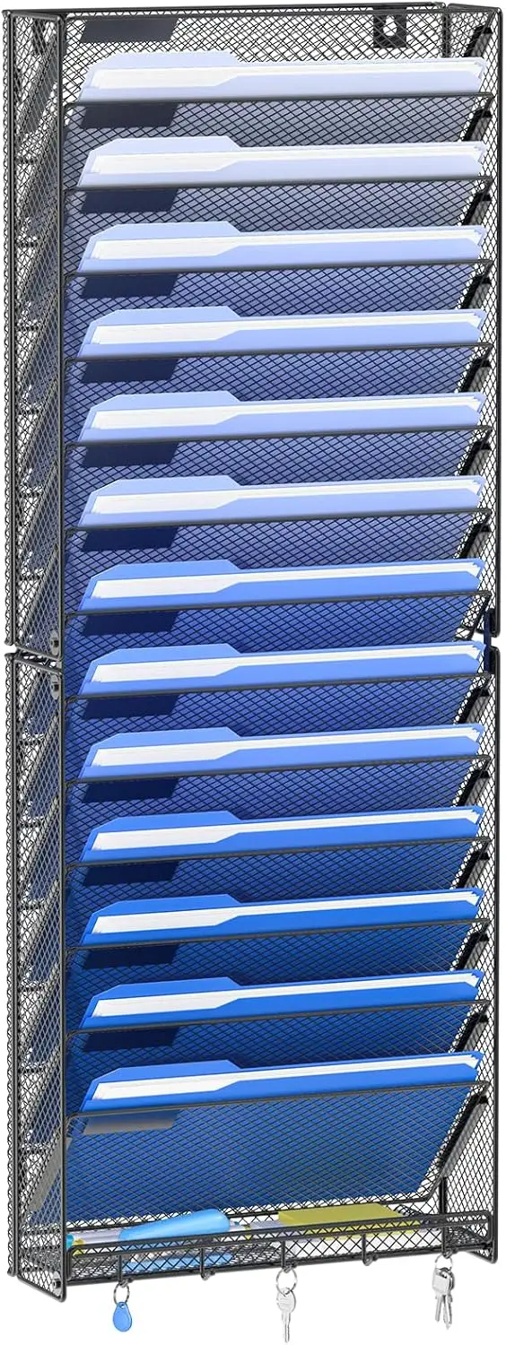 

15-уровневый настенный органайзер для файлов с крючками, подвесной держатель для бумаги для хранения в офисе и дома