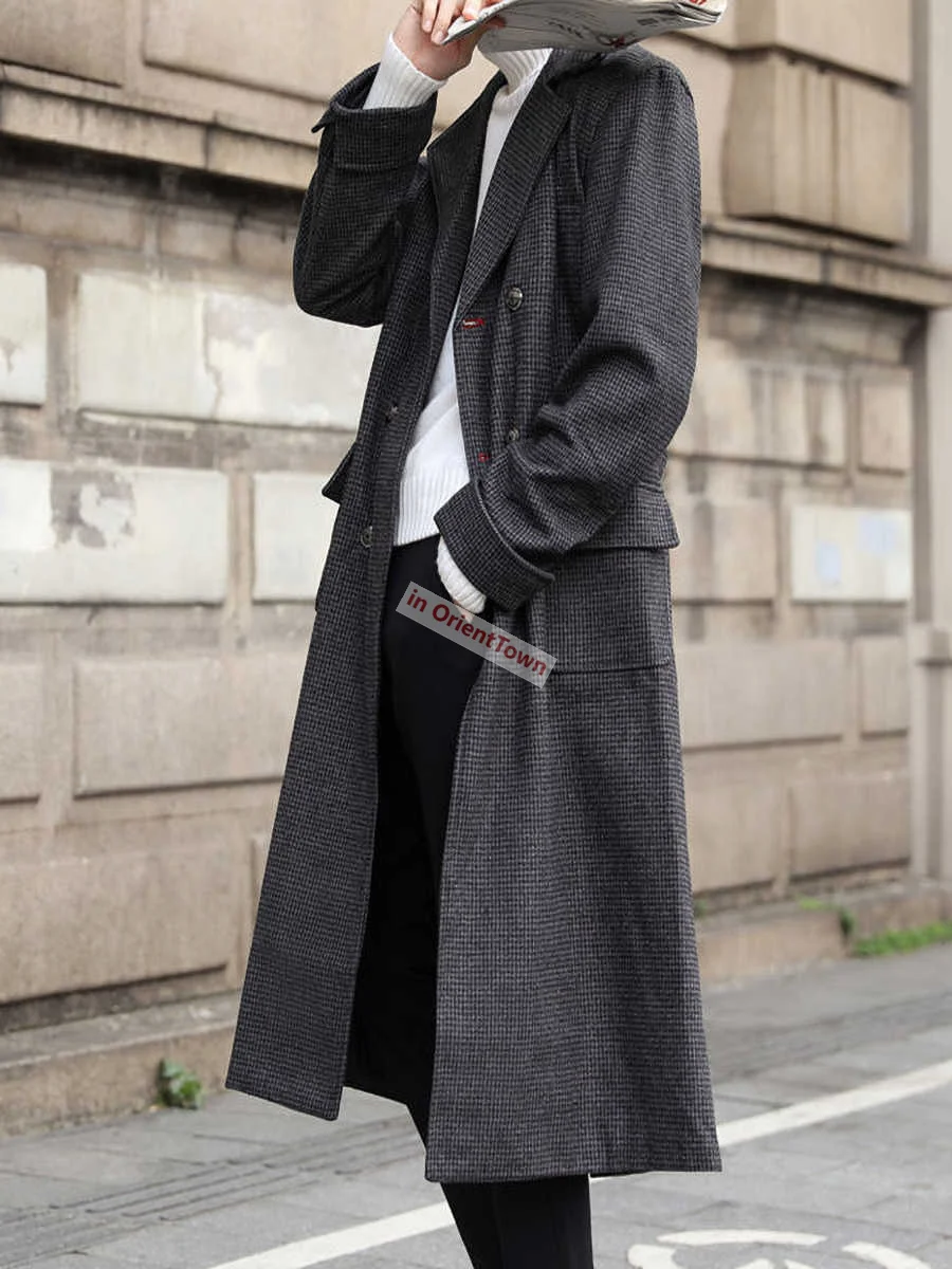 Autumn And Winter Extra Long Over Knee Length Overcoat Double Breasted Windbreaker Men's Weight 150 Kg Can Wear Woolen Coat