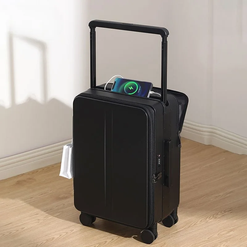 Trolley Case 20 25 Inch Rollende Bagage Mute Wiel Handbagage Met Bekerhouder Usb Oplaadpoort Wachtwoord Lock Koffer