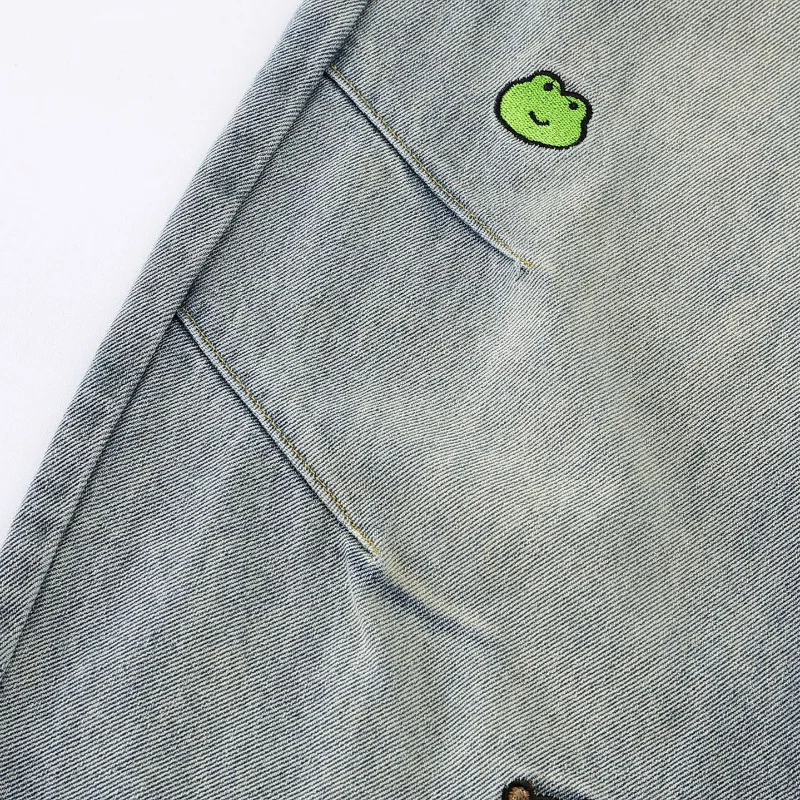 Sweet Girls Embroidery Jeans Loose Washed Denim Scimitar Trousers Women 2025 Autumn New Fun Blue Fresh Sweet Pants Fashion