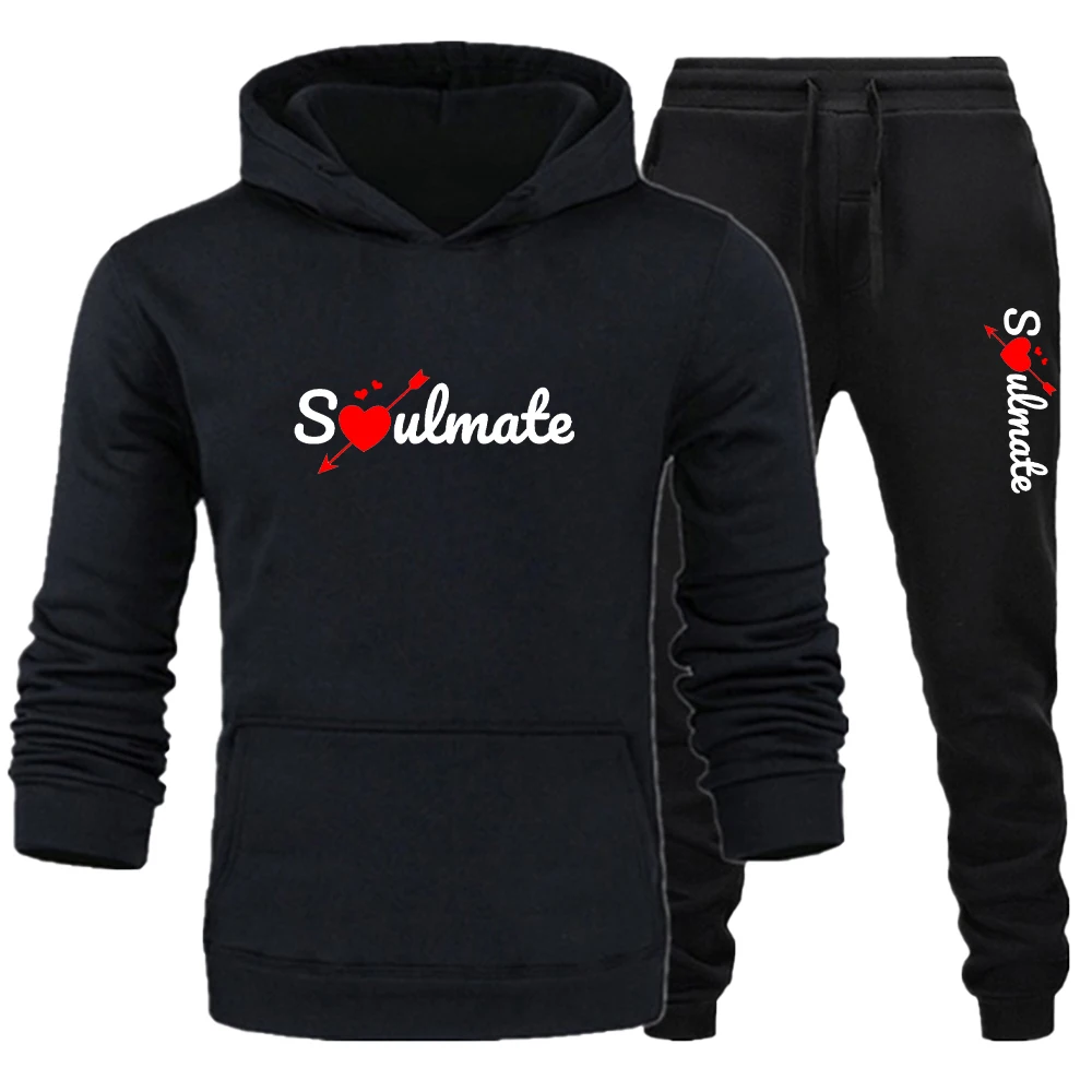 Survêtement imprimé Soul Mate pour hommes et femmes, sweat à capuche et pantalon pour couple, olympiques de sport 2 pièces, vêtements de sport,