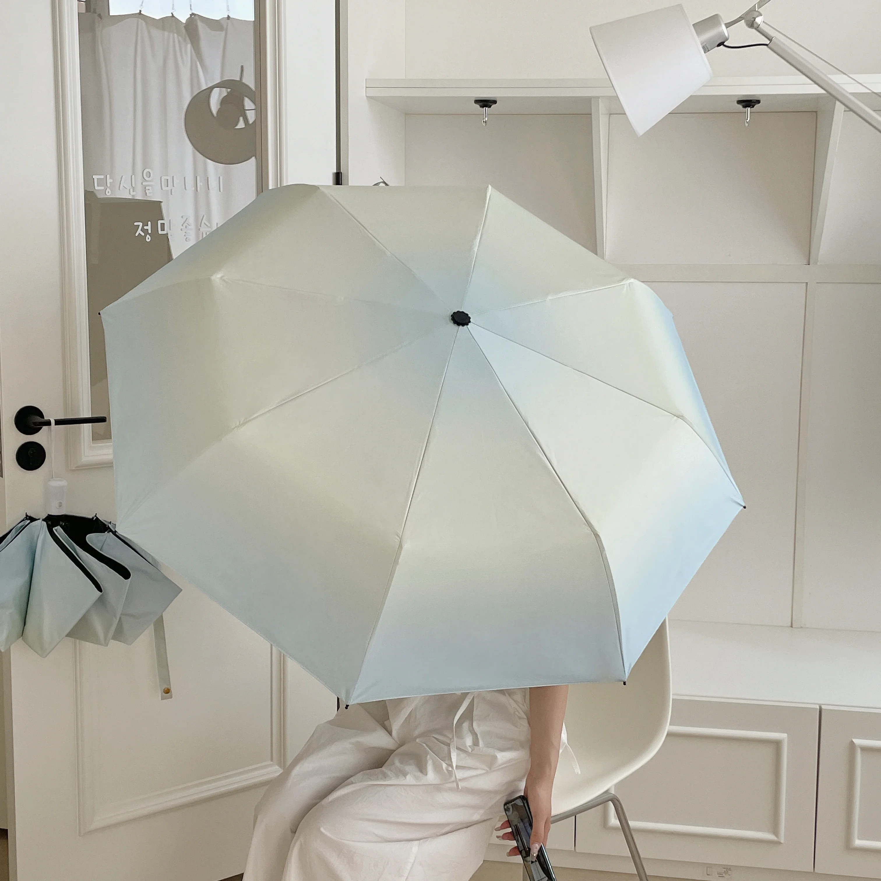 Automatic Women's Umbrella Gradient Color Sunshade Rainproof UV Protection Sun Blocking Umbrella Black Glue Umbrella for Adults