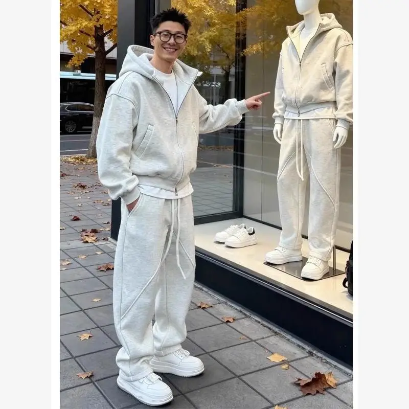 

Men's Casual Sportswear Set Fce Lined Sweatirt And Pants Two Piece Autumn Winter New Sle Polyester Fiber Long Sve