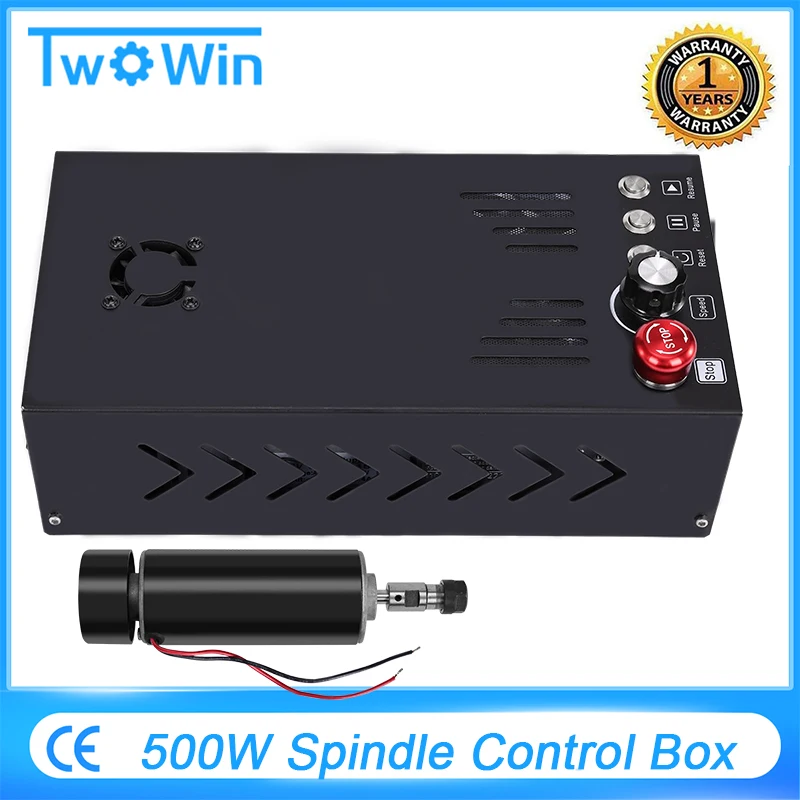 500W Spindle Motor with Power Control Box Emergency Stop Reset for CNC Machine Wood Router