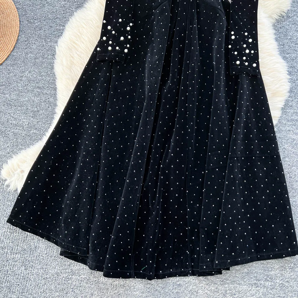 Chique elegante velours vintage chique slanke jurken met lange mouwen Koreaanse mode High Street dameskleding