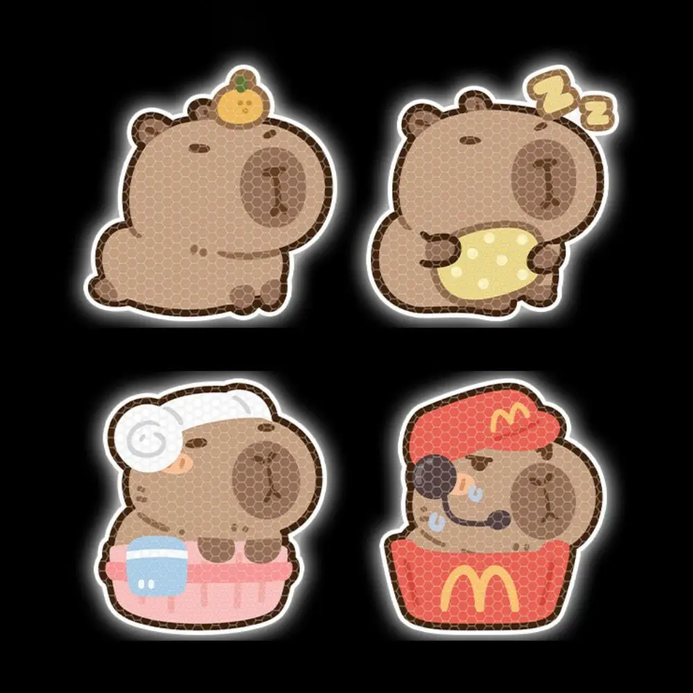 Capybara สติกเกอร์รถสะท้อนแสง4ชิ้น, เทปกันรอยขีดข่วนสติกเกอร์ติดรถมอเตอร์ไซค์