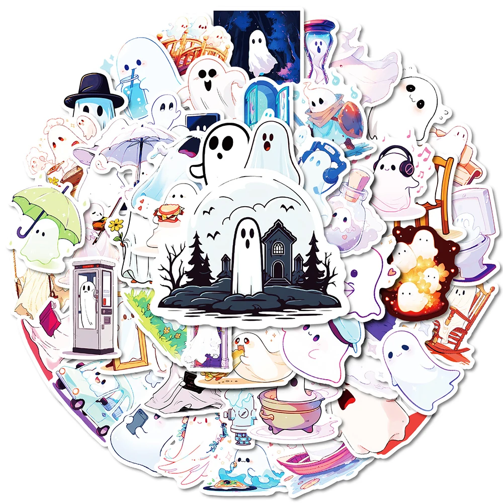 10/30/50 قطعة لطيف الكرتون شبح ملصقات هالوين الكتابة على الجدران ملصق سجل القصاصات سكيت الدراجة الأمتعة Kawaii الشارات الديكور