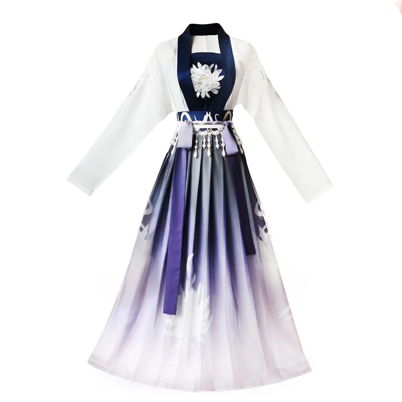 

Оригинальный комплект женской одежды Ханьфу: топ и юбка с вышивкой и поясом, весенне-летний сезон, традиционный китайский стиль...