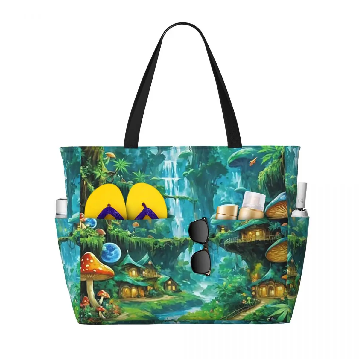

Mushrooms Forest Art Beach Tote Bag Sport Gym Yoga Duffle Large Tote Bag Women Travel Bag Fitness bag