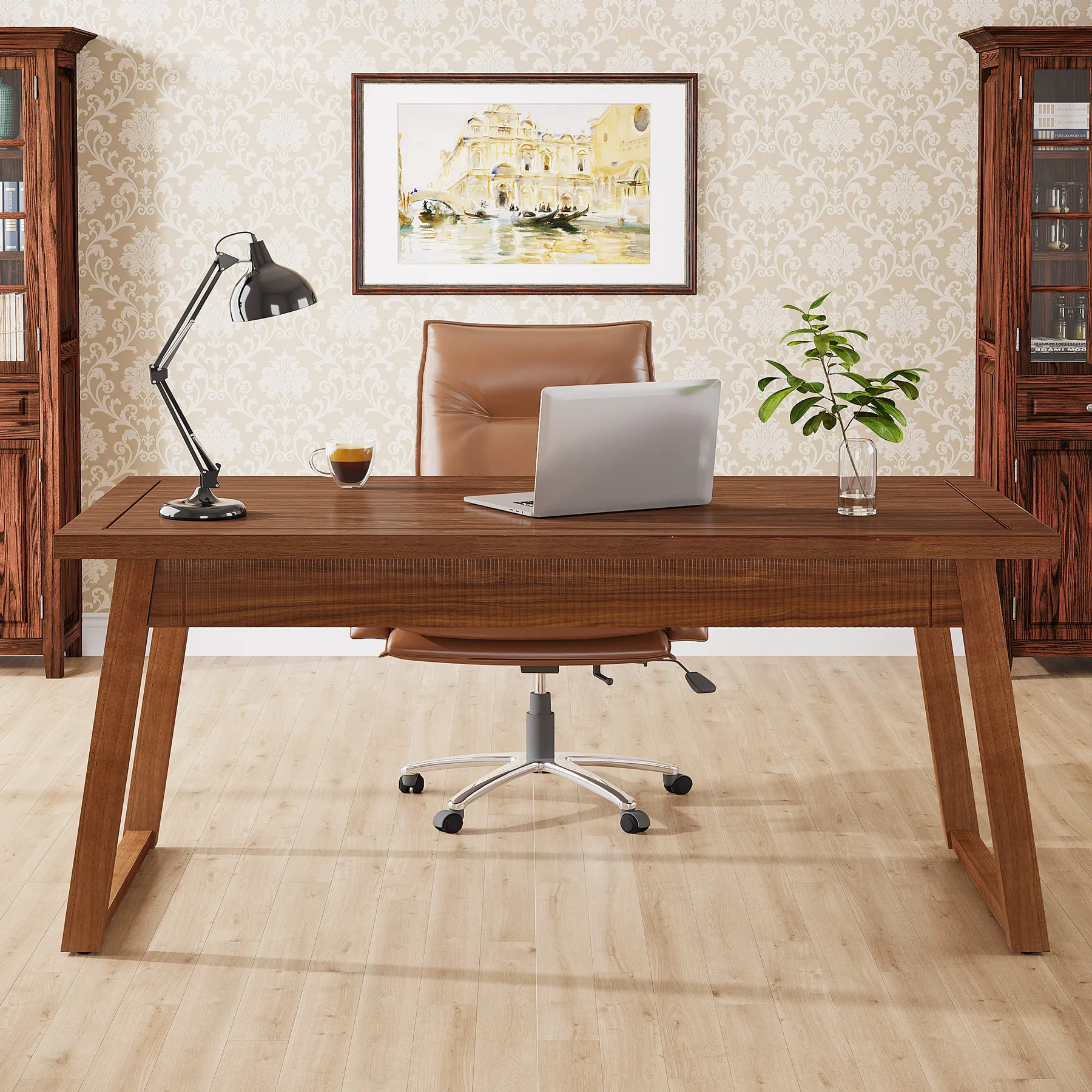 Tribesigns Home Office Executive Desk: 55 Inches Wooden Computer Desk with Drawer, Modern Study Writing Table, PC Laptop Desk